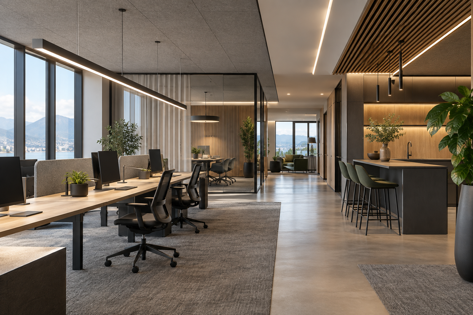 Büro mit professioneller und energieeffizienter Beleuchtung